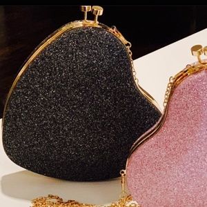 Black Shimmer Heart Clutch